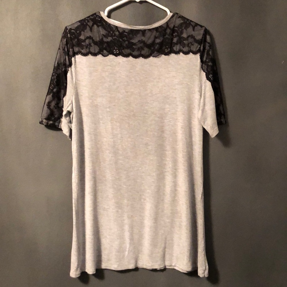 Ruff Hewn Gray Black Lace Sleeves Shirt L - Picture 6 of 6